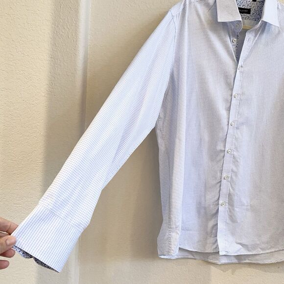 Sand Copenhagen Mens Long Sleeve Button Front Cotton‎ Dress Shirt 44 Blue White - Picture 2 of 12